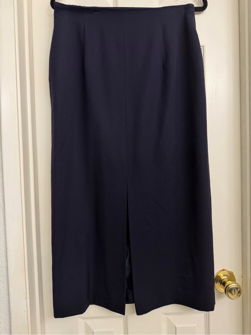7117 Jones New York Women Navy Worsted Wool Midi Pencil Skirt Lined Slit Zip 12